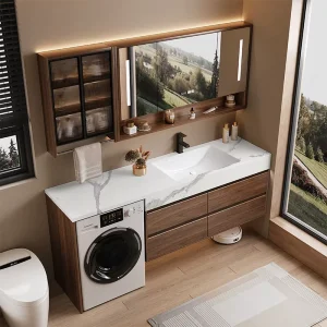 High End Custom Wall Mounted Bathroom Vanity Modern Design Plywood Cabinet Large Storage Space for Luxury Home Renovation School