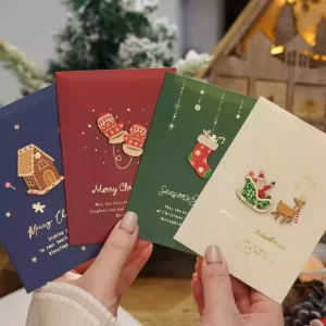 High-End Customizable Gold-Embossed Christmas Greeting Cards Creative Cardboard Digital Printing Blessing Gift Greetings Custom