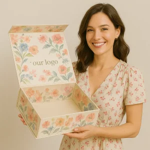High End Hand Painted Floral Flip Top Gift Box with Custom Logo Printing Recycled Materials Sponge Lining Eco Friendly Packaging