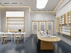 High End Sunglasses Display Cabinet LED Light Tempered Glass Door Wall Eyeglass Showcase Custom Logo