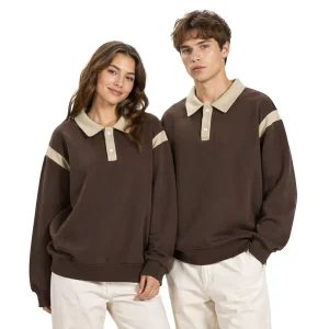 High Quality 320gsm 65% Cotton 35% Poly Unisex Retro Two Tone Embroidered Shirt Color Block Sweatshirt Oversized Matching