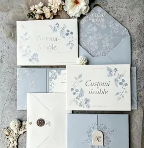 High Quality Custom Cardboard Wedding Invitation Suite Integrated Envelope Gold Foil & Embossed Floral Design Wedding Party
