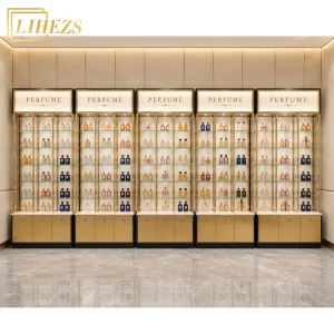 High Quality Gold Mall Center Professional Perfume Store Design and Manufacturing Solution Display Shelves for Perfume Shop