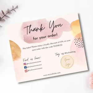 High Quality Personalized Custom Gold Foil Logo Pink Thank You Card Thank You Order Card for Supporting My Small Business
