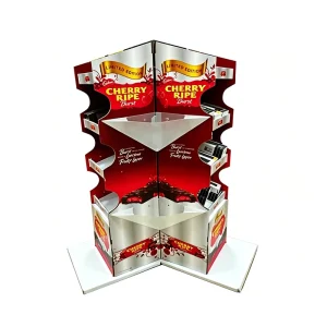 High Visibility Four-Way Cardboard Corner Display Stand Retail Corrugated Shelf Tower Custom Printed Graphics High Load Unit