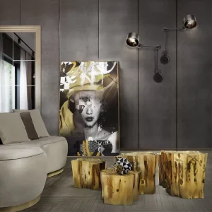 High-end Coffee Table Set with Casted Brass Structure Brown Root Finish 7-14 Pieces Unique Handcrafted Design