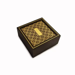High-end Eco-Friendly Jewelry Gift Box-Wooden Rigid Box Golden Iron Sheet Decoration Double-Opening Lid Inner Silk-Wrapped Bag