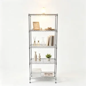 Home Living Room Decor 5-Layer Books Display Rack Chrome Wire Storage Shelving Unit
