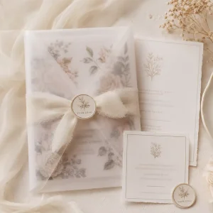 Hot Foil Stamping Translucent Paper Custom Envelope with Deckled Edge for Wedding Invitation