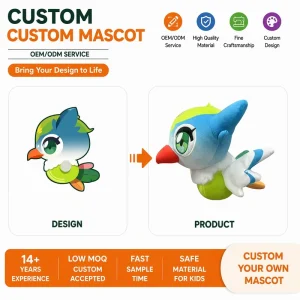 Hot Selling Cartoon Bird Plush Mascot Cute Bird Character Stuffed Doll Custom Embroidered Logo Corporate Promotional Mascot