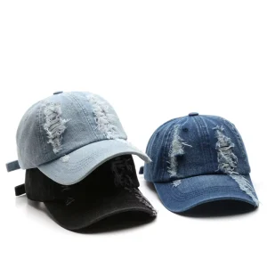 Hot Selling Distressed Design Washing Denim Material Dad Cap Unstructured 6 Panels Sports Cap