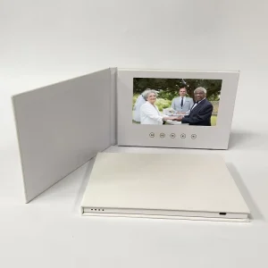 Hot Stamping Logo A5 Hardcover Linen Cover 7inch IPS Screen Video Brochure for Wedding