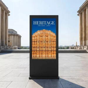 IP65 Outdoor Interactive Touch Screen Kiosk 3000 Nits Sunlight Readable Smart Cooling AI Digital Human DOOH Advertising Display