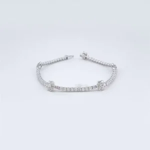 Iced Out Lucky Five Flower 18K White Gold Lab Grown Diamond Pave Charm Tennis Bracelet for Women Fine Jewelry