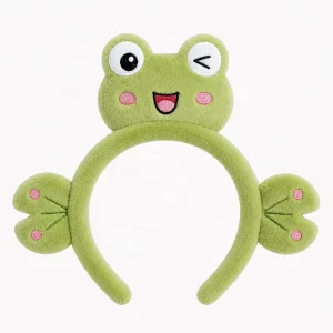 Illustration to Plush Concept Wink Frog Plush Headband Bespoke Mascot Design Lily Pad Ears Character Hairband Service