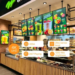 Indoor 1200 Nits Menu Signage 32 75 Inch USB RJ45 Interface Android 11 2G 4G RAM Cloud CMS For Restaurant Bar