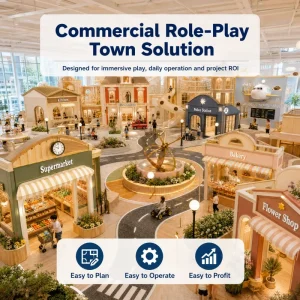 Indoor Kids Playground Equipment Modular Multi Level Role City Road Loop Storefronts EN1176 Standard Play Cafe