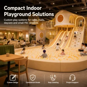Indoor Soft Play Equipment Warm Beige Mini Slide CE TUV Turnkey Delivery Sensory Panels Ball Pool Museum Project