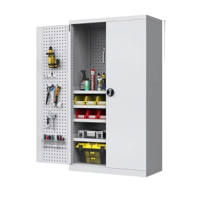 Industrial Metal Customized Modern Storage Cabinet Gray Garage 4pcs Adjustable Shelves Pegboard Heavy Tool Storage Bedroom Hotel