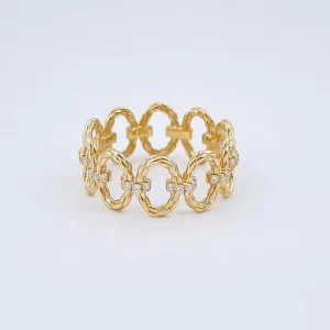 Interwoven Braided Ring Interlocking Lab Grown Diamond 18K Yellow Gold Plated Engagement Wedding Band Ring for Women