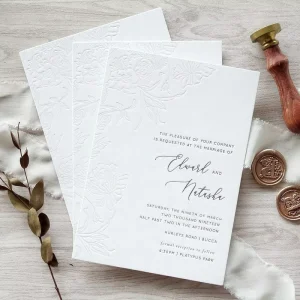 Invitation Card Wedding Vintage Wedding Invitation Combo Letterpress Debossed Silver Foil With Menu & Reply Card