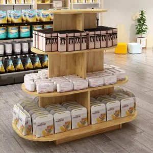 Island Display Rack for Maternity, Baby and Cosmetic Products, Oval Supermarket Shelf Cabinet Table