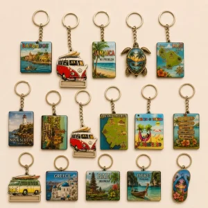 Island Souvenir Wood and Epoxy Keychain, Custom Logo Travel Gift