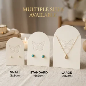 Ivory Cotton Paper Jewelry Earring Display Card Butterfly Deboss Gold Foil Custom Logo OEM Boutique