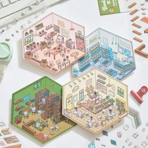 JHM Handmade Mini 3D Scene Vinyl Sticker DIY Landscape Wall Sticker Offset Printed 3D Cartoon Style Epoxy Wall Sticker