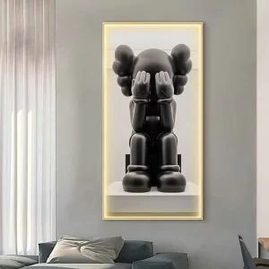 JZ Modern Living Room Decor Led Light Wall Art Uv Print Bear Poster Artwork Crystal Porcelain Decorative Animal Painting