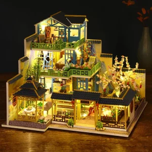 Japanese Style Mini Villa Book Nook Kit Hand Assembled Wooden DIY Miniature Doll House Scene Model for Decoration