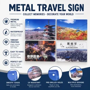 Japanese Travel Souvenir Metal Signs Set Custom Artistic Scenery Tin Plates for Home Wall Decor