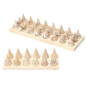 Jewelry Shop 2 Rows Natural Wood Rectangle 12 Slots Luxury Portable Jewelry Show Ring Display Stand Holder Rack