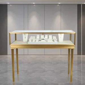 Jewelry Shop Decoration Design Metal Glass Display Cabinet LED Strip Floor Standing Jewelry Kiosks Showcase Furniture