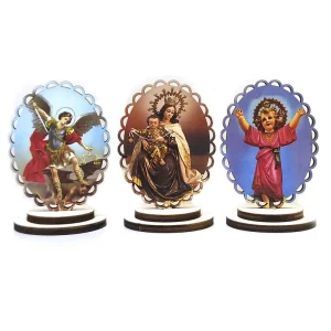 KOMI 9cm European Solid Wood Hollow Color Wooden Oval Lace Standing Icon Travel Car Home Decoration