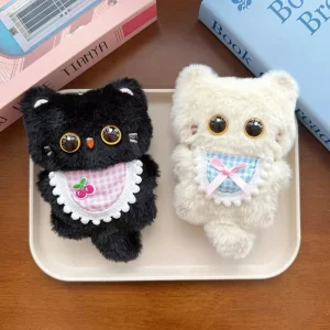 Kawaii Apron Cat Plush Keychain Soft Stuffed Kitten Bag Charm Car Hanging Accessory