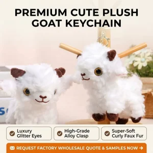 Kawaii Premium Plush Goat Keychain Cute Stuffed Sheep Bag Charm Luxury Glitter Eyes Curly Fur Lamb Toy Comforter Organic Cotton