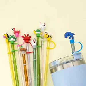 Kawaii Products 8mm Cartoon 3d Character Anime Designer Silicone Custom Animals Bear Cow Dragon Straw Cover Toppers Charms Bulk
