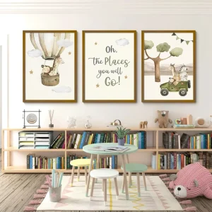 Kids Room Decoration Artwork Nordic Canvas Printed Poster Cartoon Animal Painting Modern Wall Decor Painting