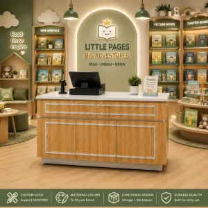 Kids Store Cashier Counter Children Retail Checkout Desk Wooden Reception Counter with Storage