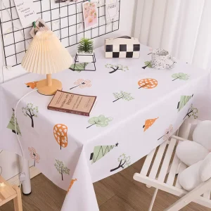 Kids Style Tree Print PVC Tablecloth Cute Forest Pattern Waterproof Table Cover for Desk Decoration