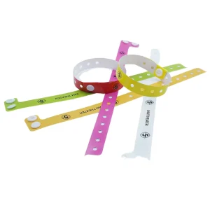 L Shape PVC Waterproof Disposable Vinyl Wristbands with Screen Printed Design for Events in Transparent Color