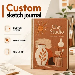 LABON Clay Studio Custom Sketch Journal Embroidered Fabric Creative Art Notebook A5 Lay Flat Hardcover Sketchbook OEM Custom