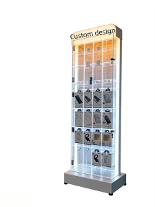 LED Acrylic Lockable Retail Showcase with Shelves for Mobile Phone Accessories and Electronics