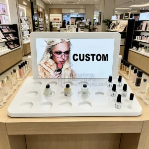 LED Acrylic Makeup and Perfume Display Stand for Cosmetic Retail Shops, Malls, and Supermarkets
