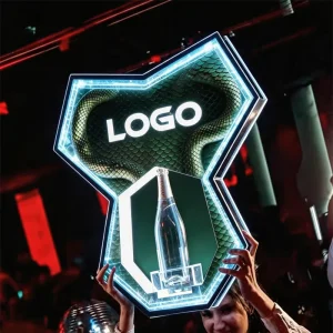LED Bottle Presenter Custom Logo Acrylic Luminous Wine Display Stand Irregular Shape Nightclub VIP Bottle Service Prop