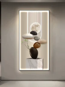 LED Entrance Corridor Hanging Oil Painting Canvas Abstract Design Modern Light Luxury Decorative Painting Green Eco Friendly