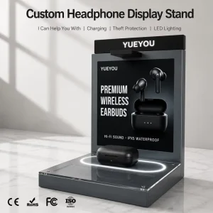 LED Light Wireless Earbuds Display Stand Custom Brand Poster Acrylic Surface Bluetooth Earphone Retail Counter Display Rack