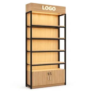 LED-Lighted Metal Display Cabinet with Black Frame, 5-Tier Shelving, Lockable Doors, and Storage Base