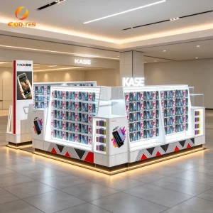 LED Lighted Phone Case Display Kiosk Tempered Glass Phone Showcase Counter